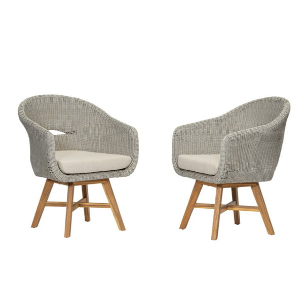 English Elm Outdoor Rattan Dining Arm Chairs with Cushions Set of 2 Acacia Aluminum Patio Beige, Grey Ash, Natural 26.5 L x 26.2 W x 34.1 H N778P254425N