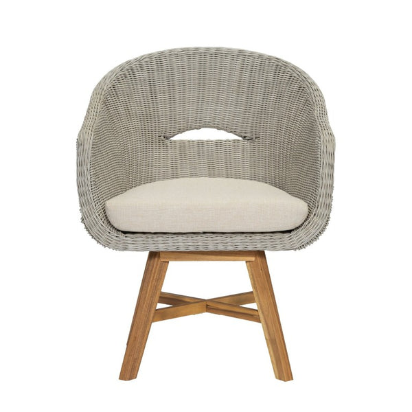 English Elm Outdoor Rattan Dining Arm Chairs with Cushions Set of 2 Acacia Aluminum Patio Beige, Grey Ash, Natural 26.5 L x 26.2 W x 34.1 H N778P254425N