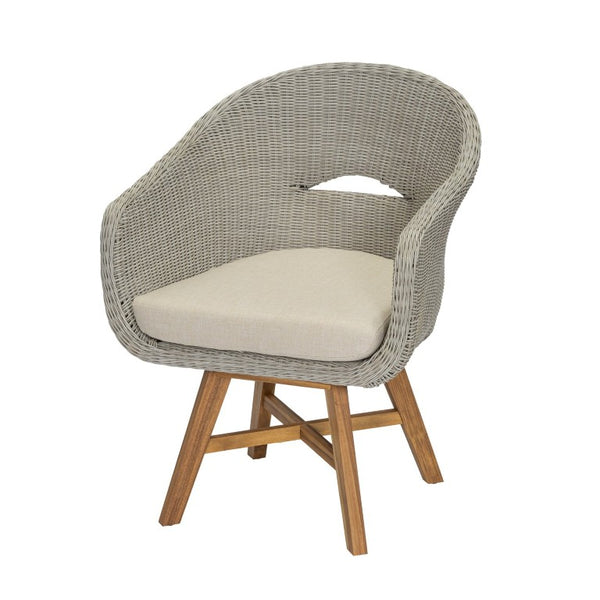 English Elm Outdoor Rattan Dining Arm Chairs with Cushions Set of 2 Acacia Aluminum Patio Beige, Grey Ash, Natural 26.5 L x 26.2 W x 34.1 H N778P254425N
