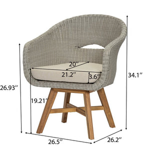 English Elm Outdoor Rattan Dining Arm Chairs with Cushions Set of 2 Acacia Aluminum Patio Beige, Grey Ash, Natural 26.5 L x 26.2 W x 34.1 H N778P254425N