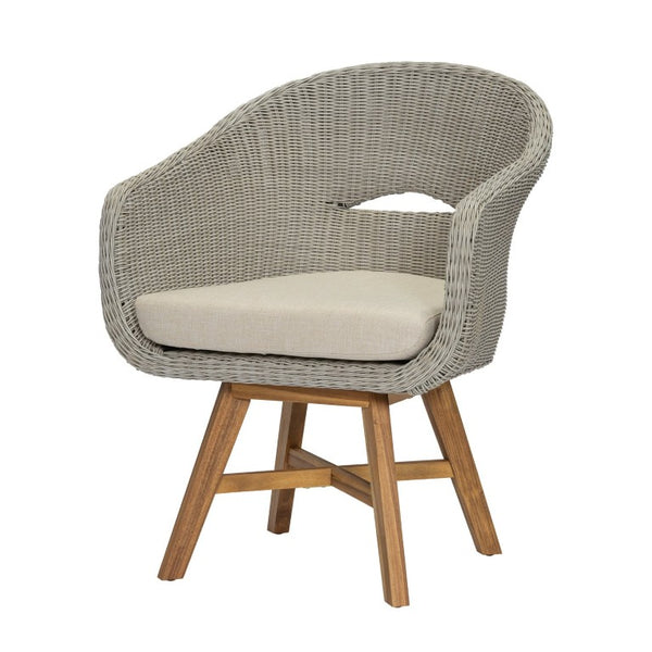 English Elm Outdoor Rattan Dining Arm Chairs with Cushions Set of 2 Acacia Aluminum Patio Beige, Grey Ash, Natural 26.5 L x 26.2 W x 34.1 H N778P254425N