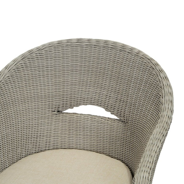 English Elm Outdoor Rattan Dining Arm Chairs with Cushions Set of 2 Acacia Aluminum Patio Beige, Grey Ash, Natural 26.5 L x 26.2 W x 34.1 H N778P254425N