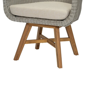 English Elm Outdoor Rattan Dining Arm Chairs with Cushions Set of 2 Acacia Aluminum Patio Beige, Grey Ash, Natural 26.5 L x 26.2 W x 34.1 H N778P254425N