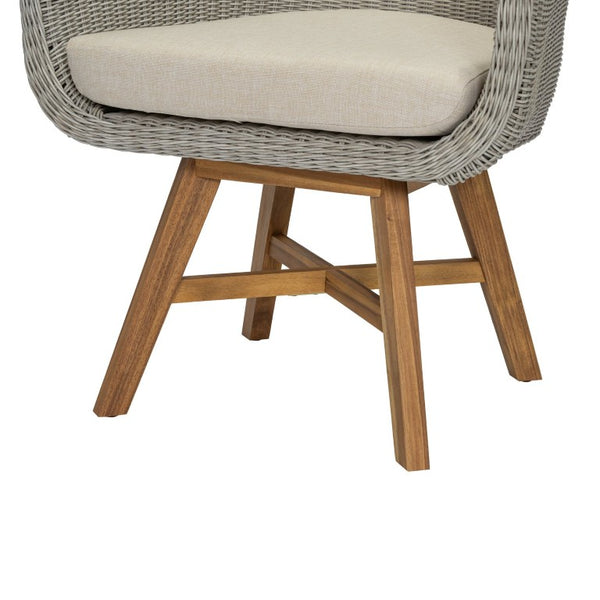 English Elm Outdoor Rattan Dining Arm Chairs with Cushions Set of 2 Acacia Aluminum Patio Beige, Grey Ash, Natural 26.5 L x 26.2 W x 34.1 H N778P254425N