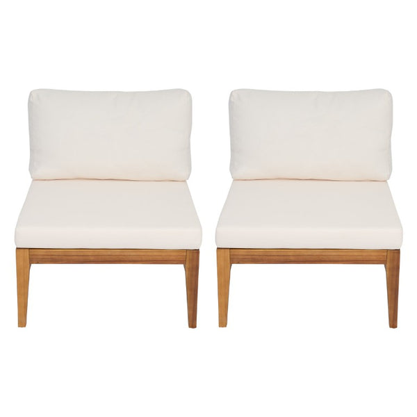 English Elm Outdoor Acacia Wood Patio Sofa with Woven Strap Support and UV Resistant Cushions Patio Deep Seating Armless Chair With Cushions (Set of 2) N778P285891W