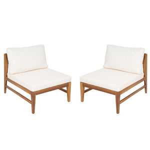English Elm Outdoor Acacia Wood Patio Sofa with Woven Strap Support and UV Resistant Cushions Patio Deep Seating Armless Chair With Cushions (Set of 2) N778P285891W
