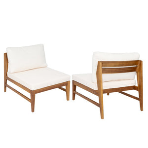 English Elm Outdoor Acacia Wood Patio Sofa with Woven Strap Support and UV Resistant Cushions Patio Deep Seating Armless Chair With Cushions (Set of 2) N778P285891W