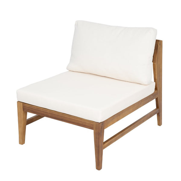 English Elm Outdoor Acacia Wood Patio Sofa with Woven Strap Support and UV Resistant Cushions Patio Deep Seating Armless Chair With Cushions (Set of 2) N778P285891W