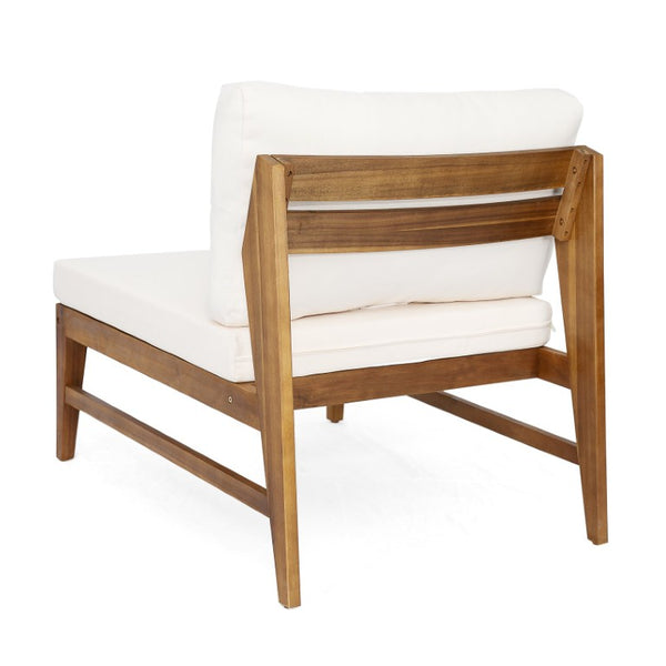 English Elm Outdoor Acacia Wood Patio Sofa with Woven Strap Support and UV Resistant Cushions Patio Deep Seating Armless Chair With Cushions (Set of 2) N778P285891W