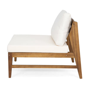 English Elm Outdoor Acacia Wood Patio Sofa with Woven Strap Support and UV Resistant Cushions Patio Deep Seating Armless Chair With Cushions (Set of 2) N778P285891W