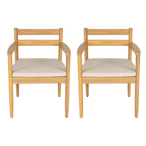 English Elm Outdoor Rattan Dining Arm Chairs with Cushions Set of 2 Acacia Aluminum Patio Beige, Light Teak 31.75 L x 24 W x 23.25 H N778P288156L