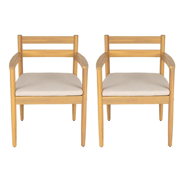 English Elm Outdoor Rattan Dining Arm Chairs with Cushions Set of 2 Acacia Aluminum Patio Beige, Light Teak 31.75 L x 24 W x 23.25 H N778P288156L