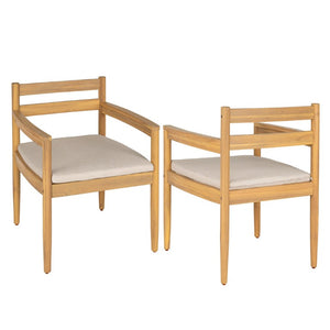 English Elm Outdoor Rattan Dining Arm Chairs with Cushions Set of 2 Acacia Aluminum Patio Beige, Light Teak 31.75 L x 24 W x 23.25 H N778P288156L