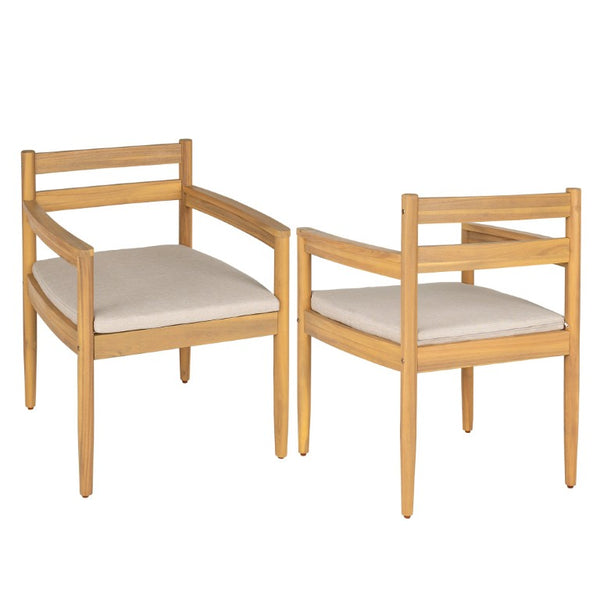 English Elm Outdoor Rattan Dining Arm Chairs with Cushions Set of 2 Acacia Aluminum Patio Beige, Light Teak 31.75 L x 24 W x 23.25 H N778P288156L