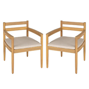 English Elm Outdoor Rattan Dining Arm Chairs with Cushions Set of 2 Acacia Aluminum Patio Beige, Light Teak 31.75 L x 24 W x 23.25 H N778P288156L