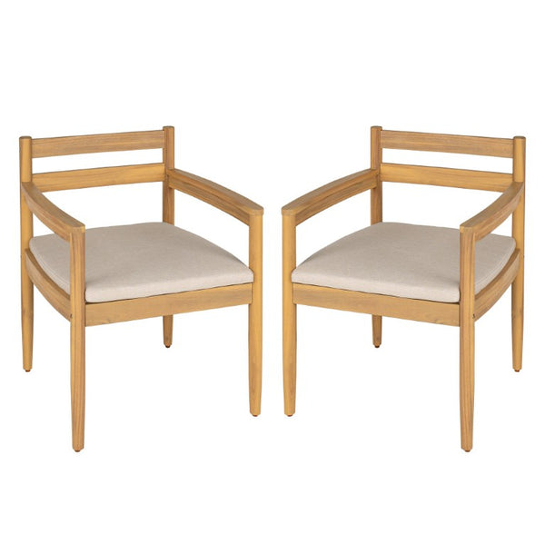 English Elm Outdoor Rattan Dining Arm Chairs with Cushions Set of 2 Acacia Aluminum Patio Beige, Light Teak 31.75 L x 24 W x 23.25 H N778P288156L