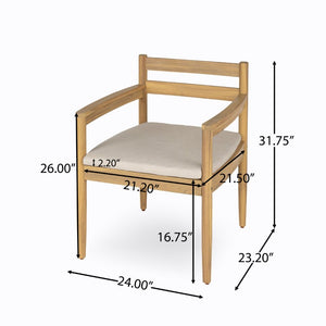 English Elm Outdoor Rattan Dining Arm Chairs with Cushions Set of 2 Acacia Aluminum Patio Beige, Light Teak 31.75 L x 24 W x 23.25 H N778P288156L