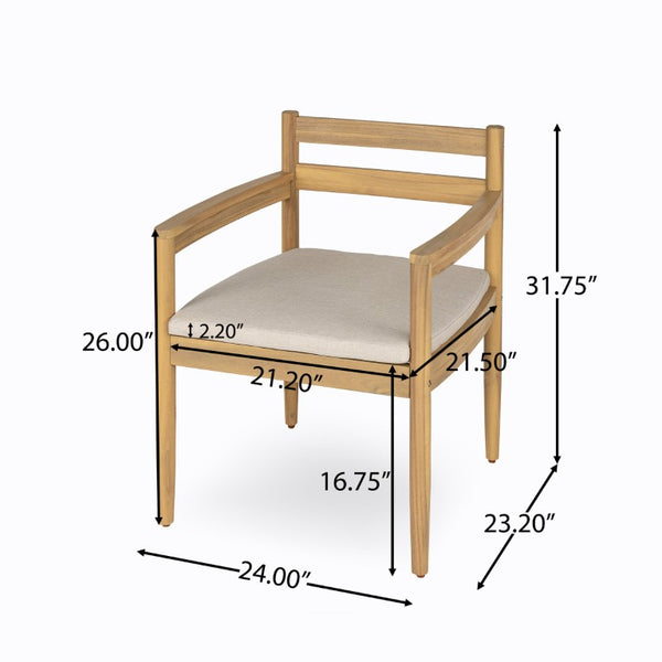 English Elm Outdoor Rattan Dining Arm Chairs with Cushions Set of 2 Acacia Aluminum Patio Beige, Light Teak 31.75 L x 24 W x 23.25 H N778P288156L