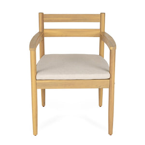 English Elm Outdoor Rattan Dining Arm Chairs with Cushions Set of 2 Acacia Aluminum Patio Beige, Light Teak 31.75 L x 24 W x 23.25 H N778P288156L
