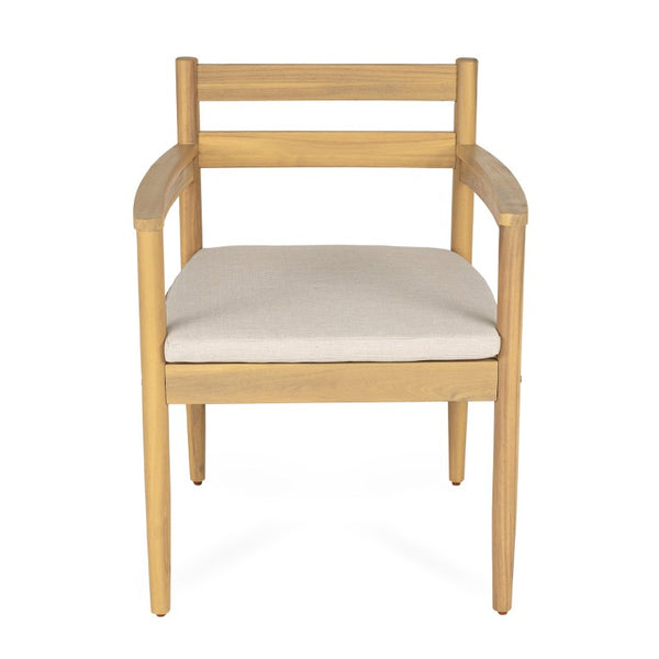 English Elm Outdoor Rattan Dining Arm Chairs with Cushions Set of 2 Acacia Aluminum Patio Beige, Light Teak 31.75 L x 24 W x 23.25 H N778P288156L