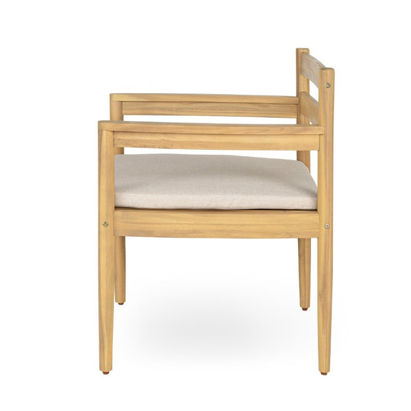 English Elm Outdoor Rattan Dining Arm Chairs with Cushions Set of 2 Acacia Aluminum Patio Beige, Light Teak 31.75 L x 24 W x 23.25 H N778P288156L