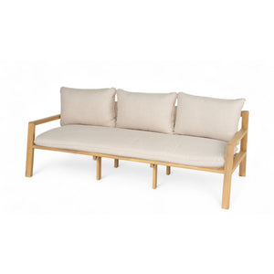 English Elm Outdoor Acacia Wood Patio Sofa with Woven Strap Support and UV Resistant Cushions Outdoor Acacia Wood Woven Sofa With Cushions N778P288157L