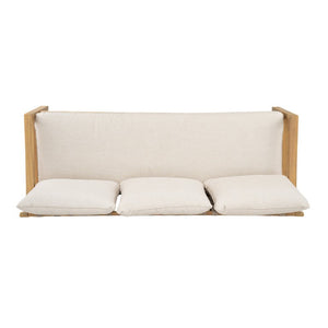 English Elm Outdoor Acacia Wood Patio Sofa with Woven Strap Support and UV Resistant Cushions Outdoor Acacia Wood Woven Sofa With Cushions N778P288157L
