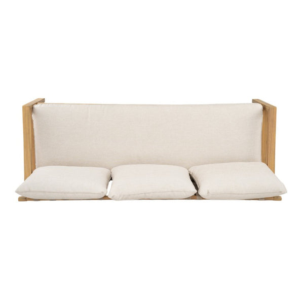 English Elm Outdoor Acacia Wood Patio Sofa with Woven Strap Support and UV Resistant Cushions Outdoor Acacia Wood Woven Sofa With Cushions N778P288157L
