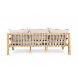 English Elm Outdoor Acacia Wood Patio Sofa with Woven Strap Support and UV Resistant Cushions Outdoor Acacia Wood Woven Sofa With Cushions N778P288157L