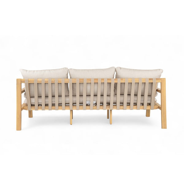 English Elm Outdoor Acacia Wood Patio Sofa with Woven Strap Support and UV Resistant Cushions Outdoor Acacia Wood Woven Sofa With Cushions N778P288157L