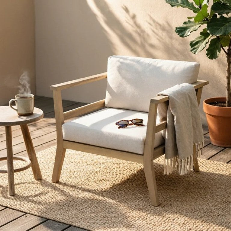 English Elm Outdoor Acacia Wood Club Chair with Foam Cushions for Patio Deck Garden N778P307924L
