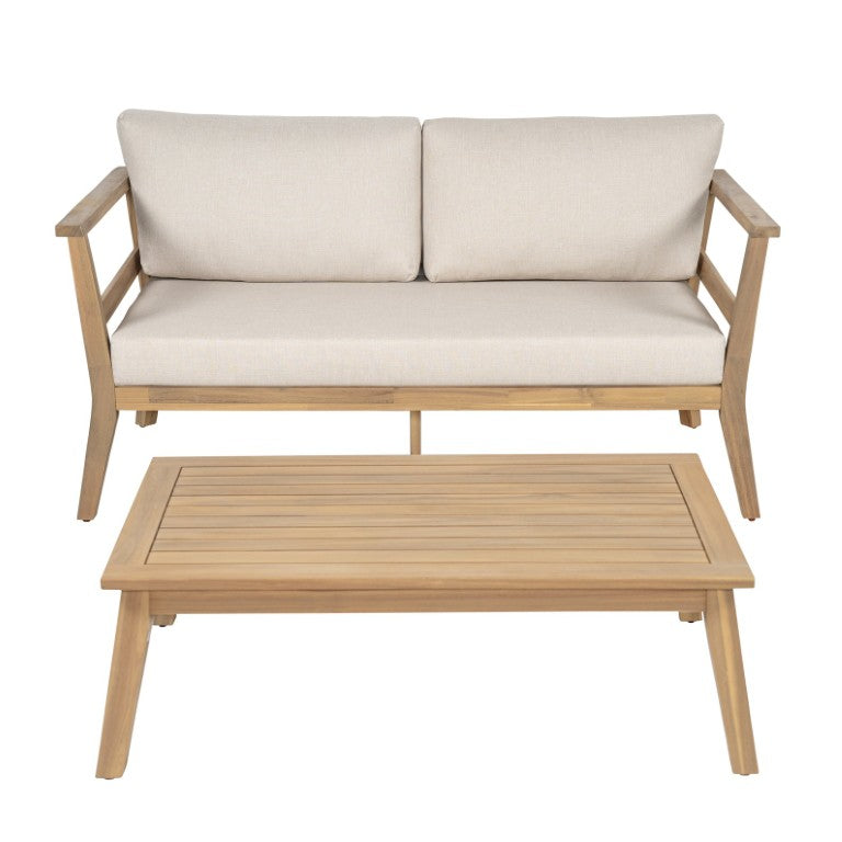 English Elm Acacia Wood Outdoor Loveseat and Coffee Table Set for Patio Deck or Garden Terrace N778P307925L