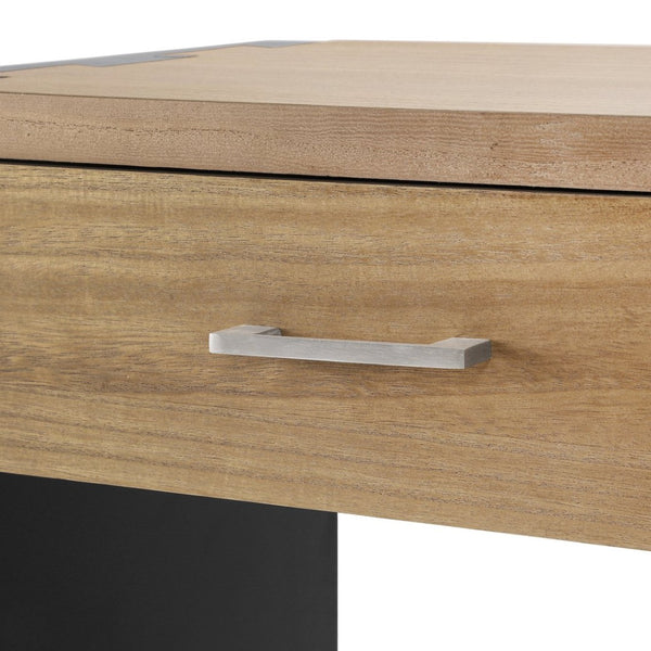 English Elm Wood Single Drawer Nightstand with Open Shelf Industrial Weathered Finish Bedroom Storage Black/Natural N778P331008B