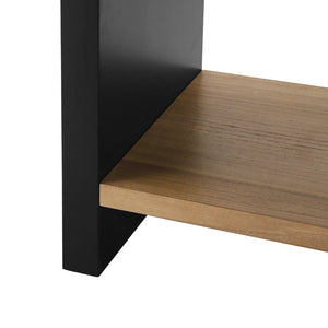 English Elm Wood Single Drawer Nightstand with Open Shelf Industrial Weathered Finish Bedroom Storage Black/Natural N778P331008B