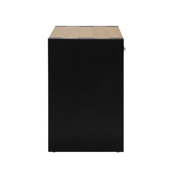 English Elm Wood Single Drawer Nightstand with Open Shelf Industrial Weathered Finish Bedroom Storage Black/Natural N778P331008B
