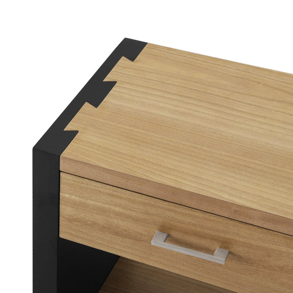 English Elm Wood Single Drawer Nightstand with Open Shelf Industrial Weathered Finish Bedroom Storage Black/Natural N778P331008B