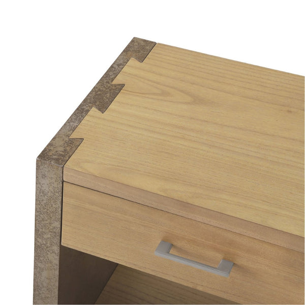 English Elm Wood Single Drawer Nightstand with Open Shelf Industrial Weathered Finish Bedroom Storage Gray/Natural/Rust N778P331008G