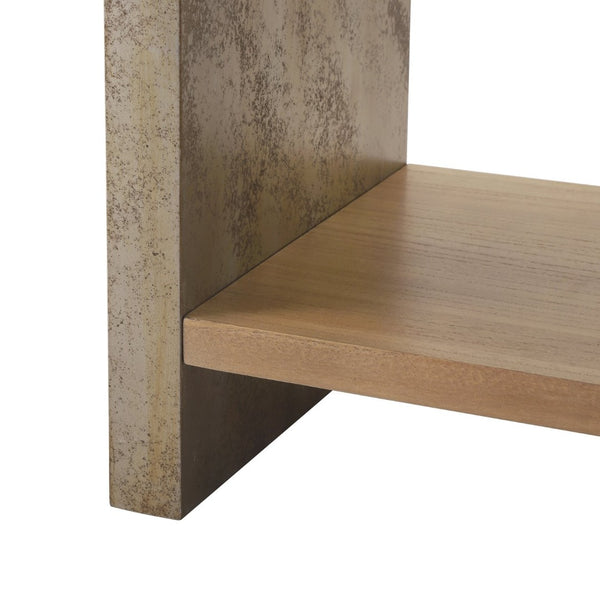 English Elm Wood Single Drawer Nightstand with Open Shelf Industrial Weathered Finish Bedroom Storage Gray/Natural/Rust N778P331008G