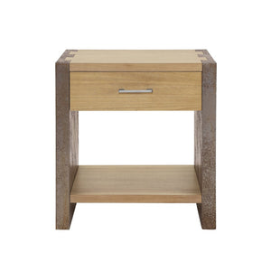 English Elm Wood Single Drawer Nightstand with Open Shelf Industrial Weathered Finish Bedroom Storage Gray/Natural/Rust N778P331008G