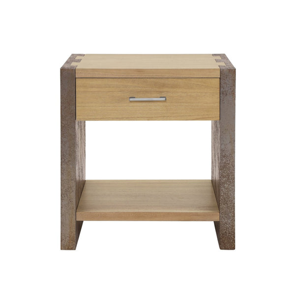 English Elm Wood Single Drawer Nightstand with Open Shelf Industrial Weathered Finish Bedroom Storage Gray/Natural/Rust N778P331008G