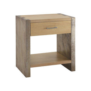 English Elm Wood Single Drawer Nightstand with Open Shelf Industrial Weathered Finish Bedroom Storage Gray/Natural/Rust N778P331008G