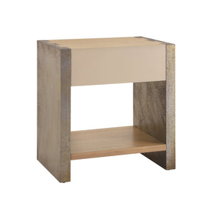 English Elm Wood Single Drawer Nightstand with Open Shelf Industrial Weathered Finish Bedroom Storage Gray/Natural/Rust N778P331008G