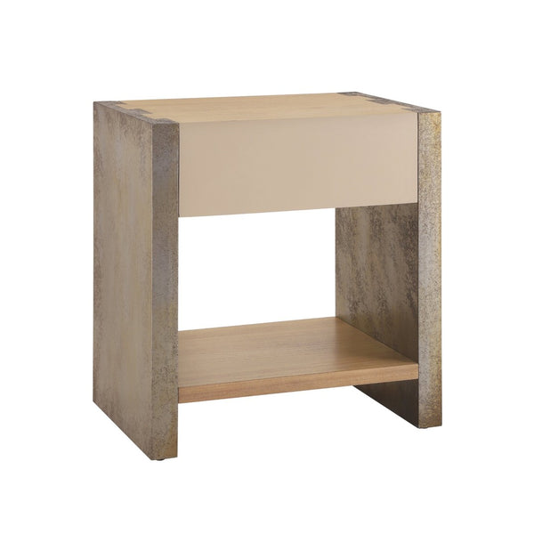 English Elm Wood Single Drawer Nightstand with Open Shelf Industrial Weathered Finish Bedroom Storage Gray/Natural/Rust N778P331008G
