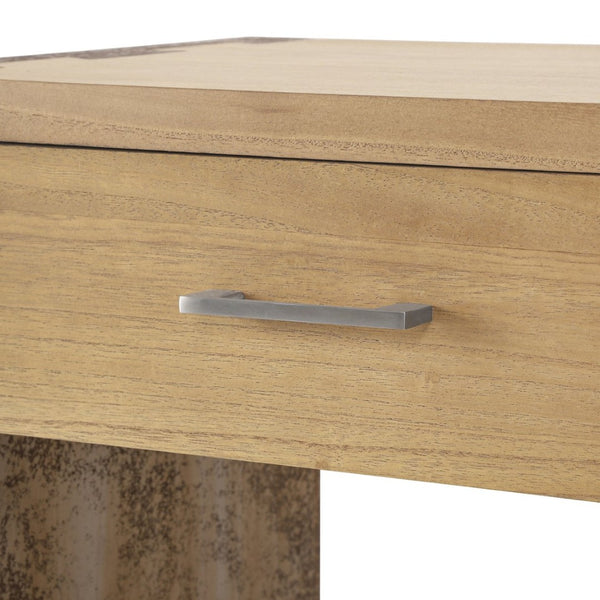 English Elm Wood Single Drawer Nightstand with Open Shelf Industrial Weathered Finish Bedroom Storage Gray/Natural/Rust N778P331008G