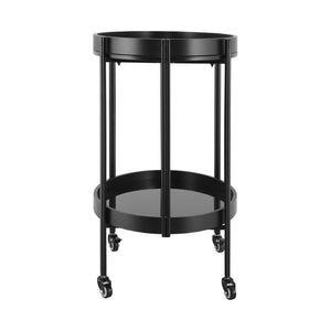 English Elm Oval Black Ash Wood Bar Cart with Iron Frame and Tempered Glass Rolling Shelves N778P331014B