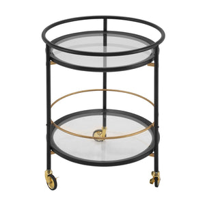 English Elm Modern Round Bar Cart with Dual Glass Shelves Steel Frame and Glam Gold Accents N778P331016B