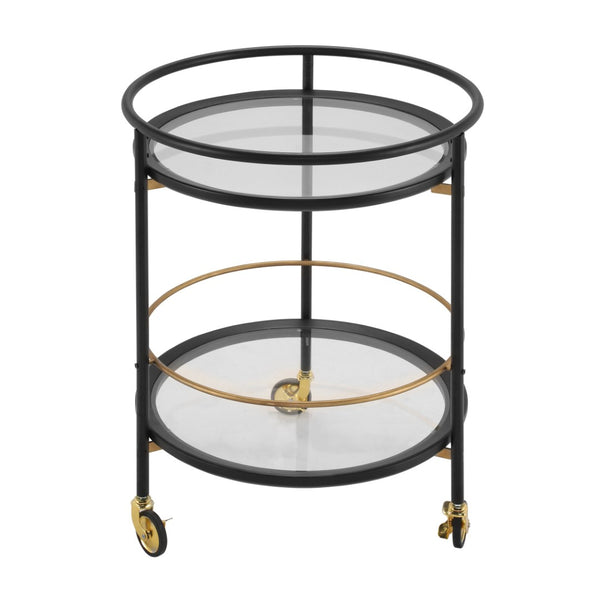 English Elm Modern Round Bar Cart with Dual Glass Shelves Steel Frame and Glam Gold Accents N778P331016B