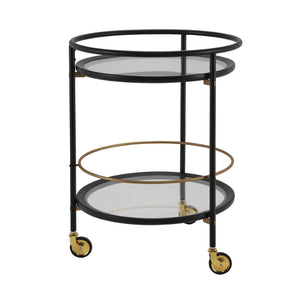 English Elm Modern Round Bar Cart with Dual Glass Shelves Steel Frame and Glam Gold Accents N778P331016B