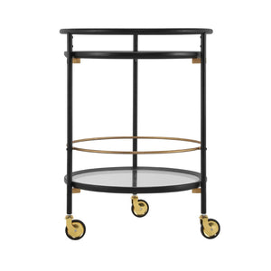 English Elm Modern Round Bar Cart with Dual Glass Shelves Steel Frame and Glam Gold Accents N778P331016B