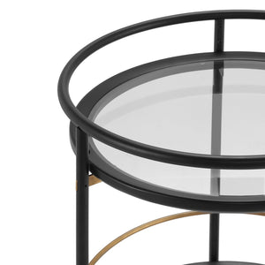 English Elm Modern Round Bar Cart with Dual Glass Shelves Steel Frame and Glam Gold Accents N778P331016B